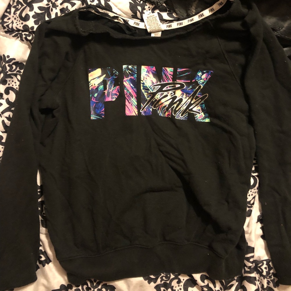 Black and bright colored Victoria Secret Pink top